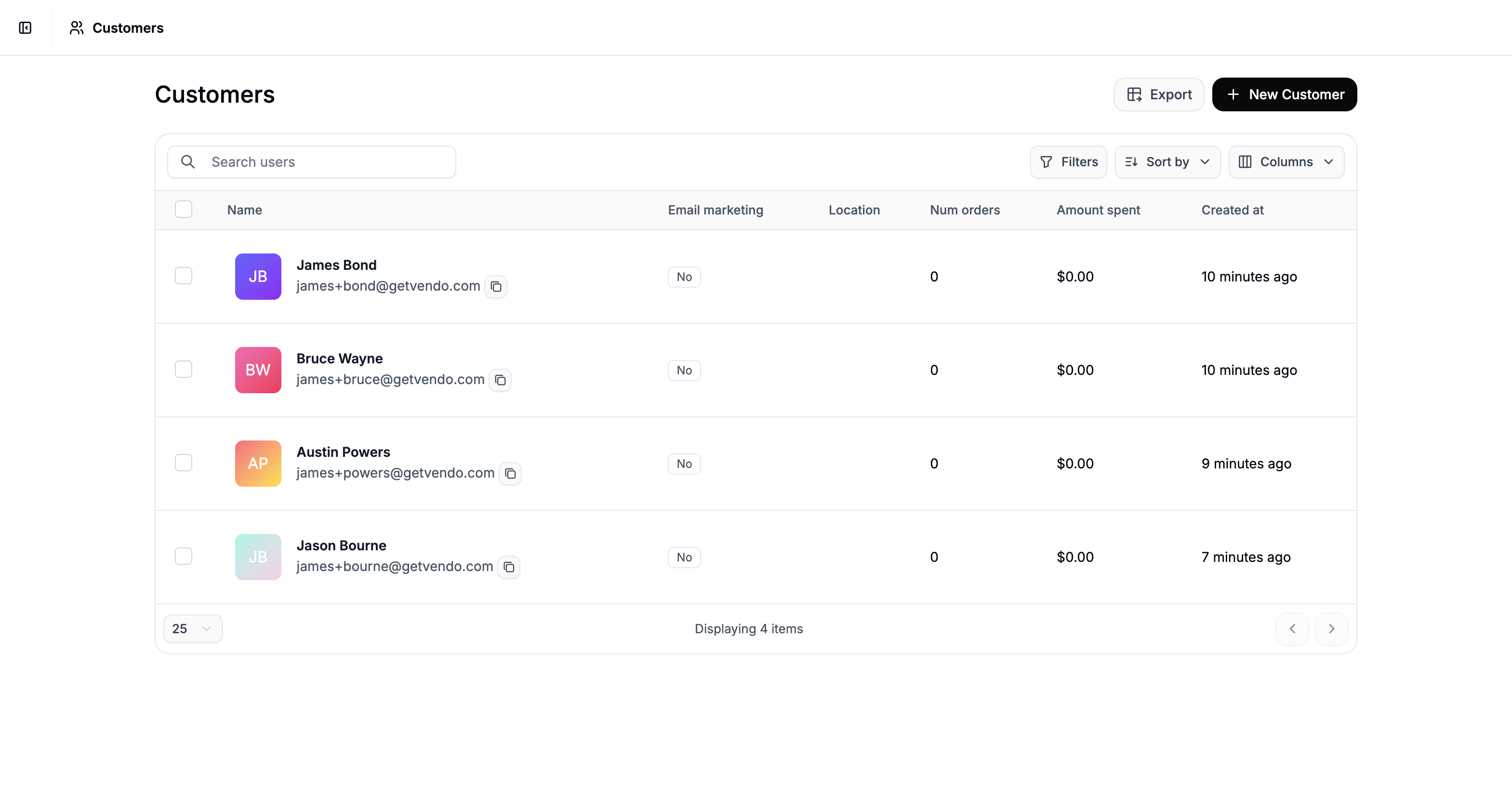 The Customers tab in the Spree Commerce dashboard