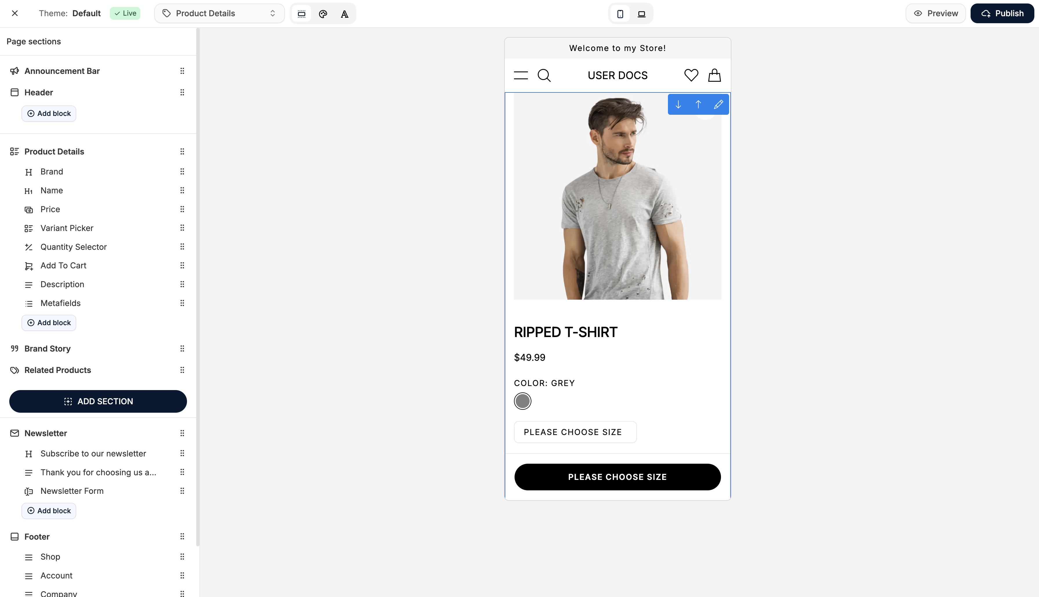 Mobile preview of the PDP in Spree Commerce
