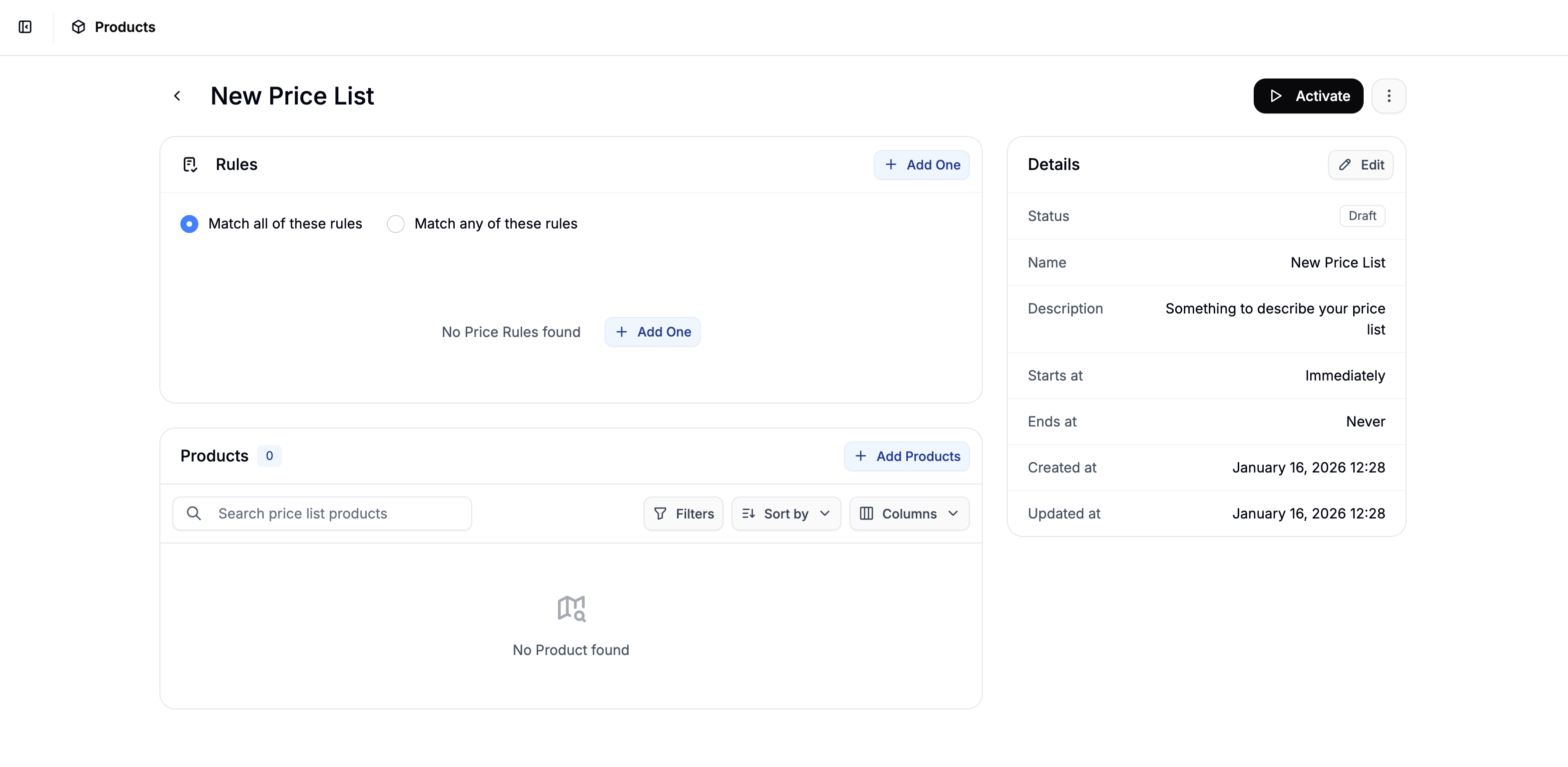 The price list editor in Spree Commerce