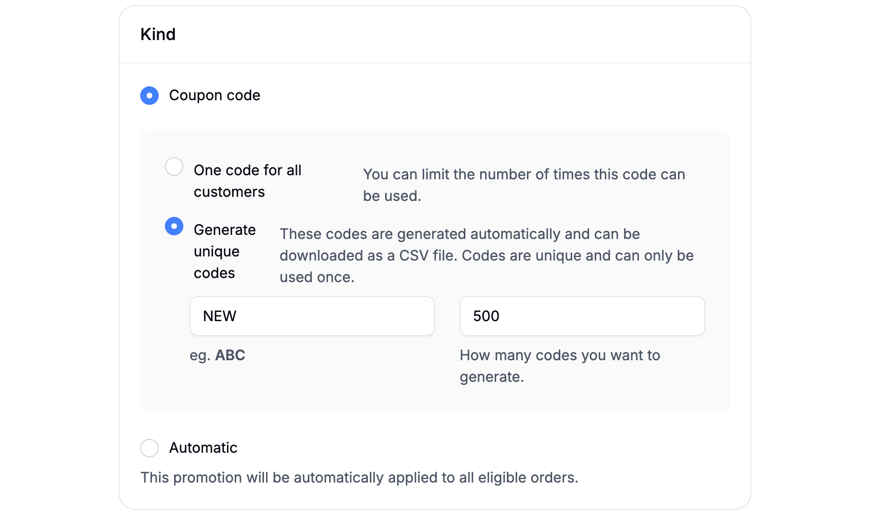 Choosing the type of promotion in Spree Commerce