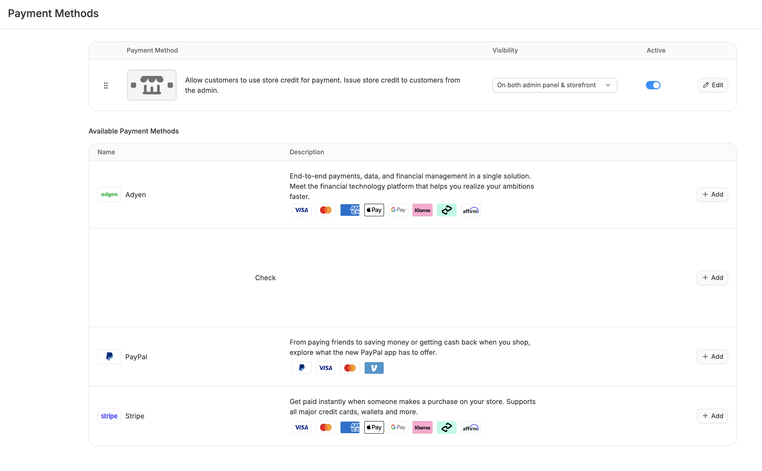 Payments section of admin dashboard