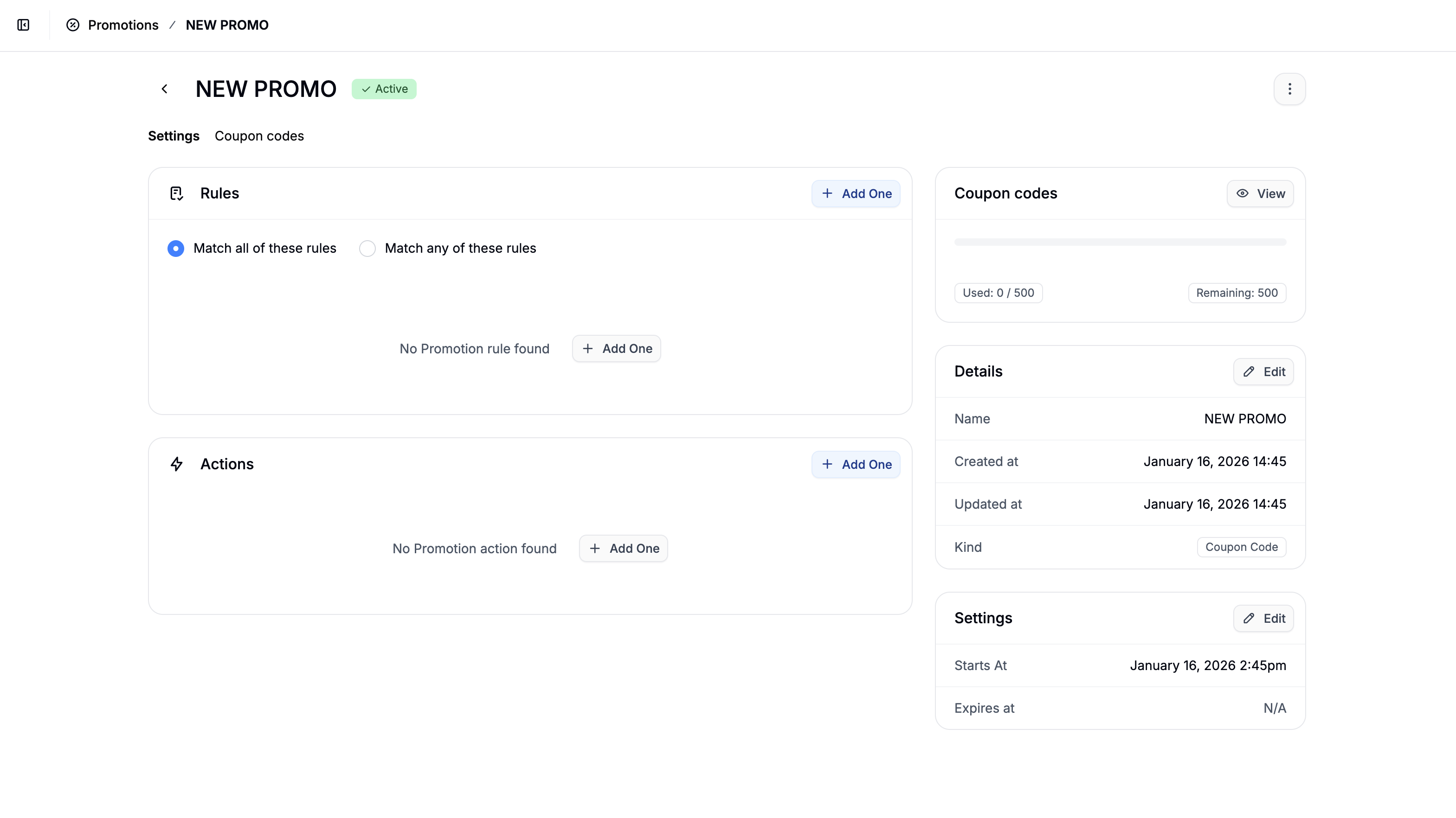 The promotion edit form in Spree Commerce