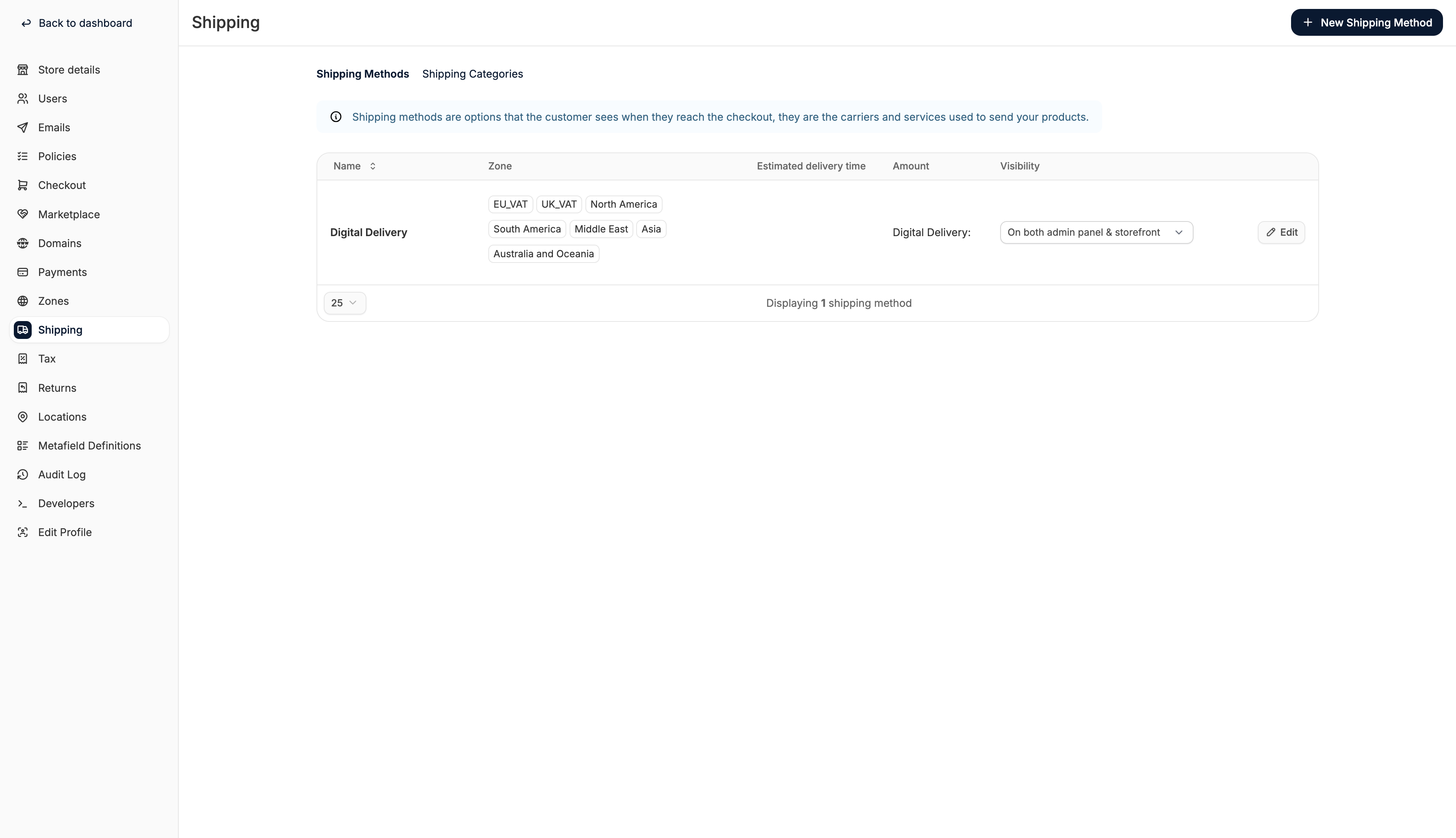 Configure shipping methods Spree onboarding step