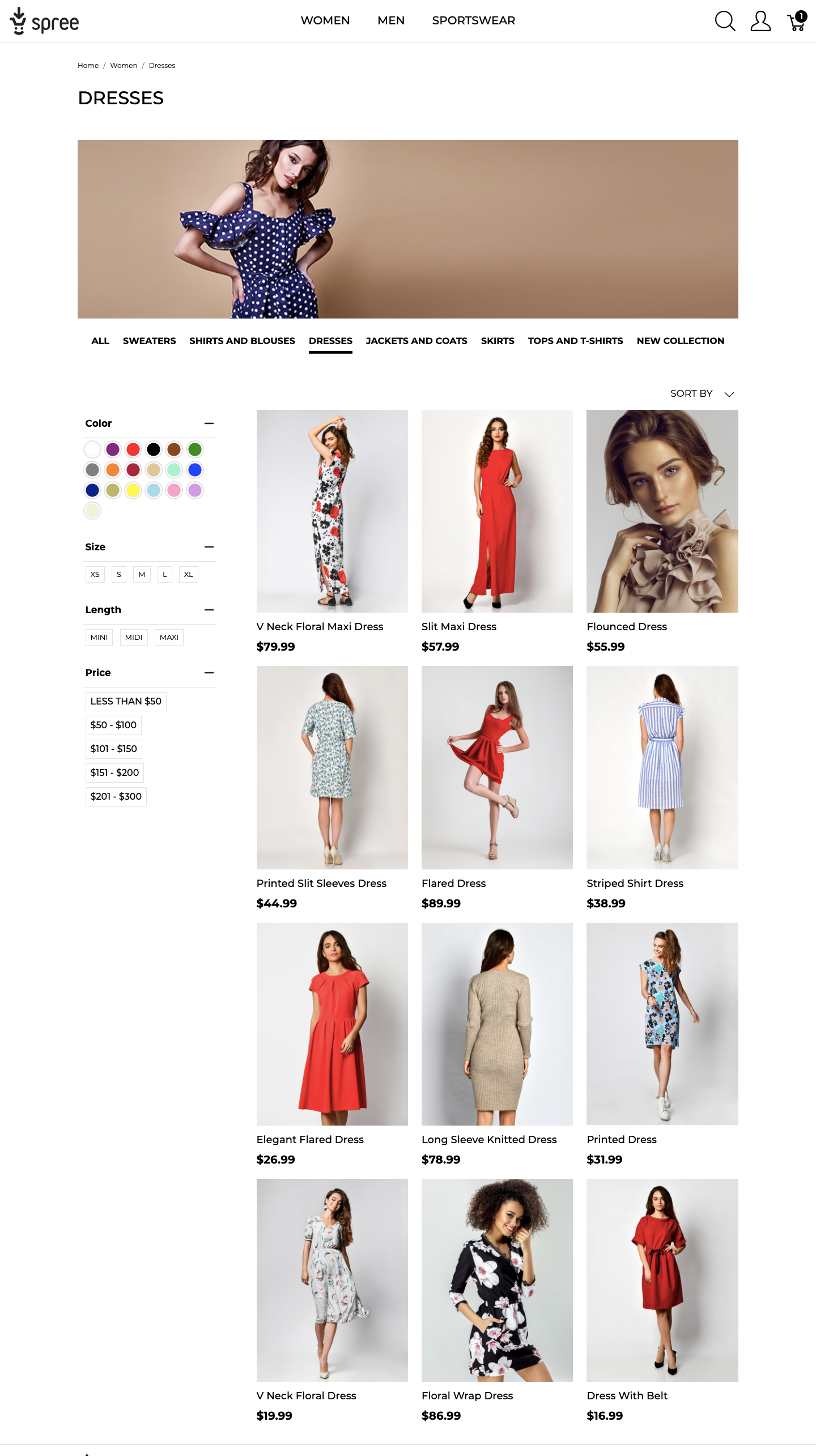 product listing page Spree online store UX demo