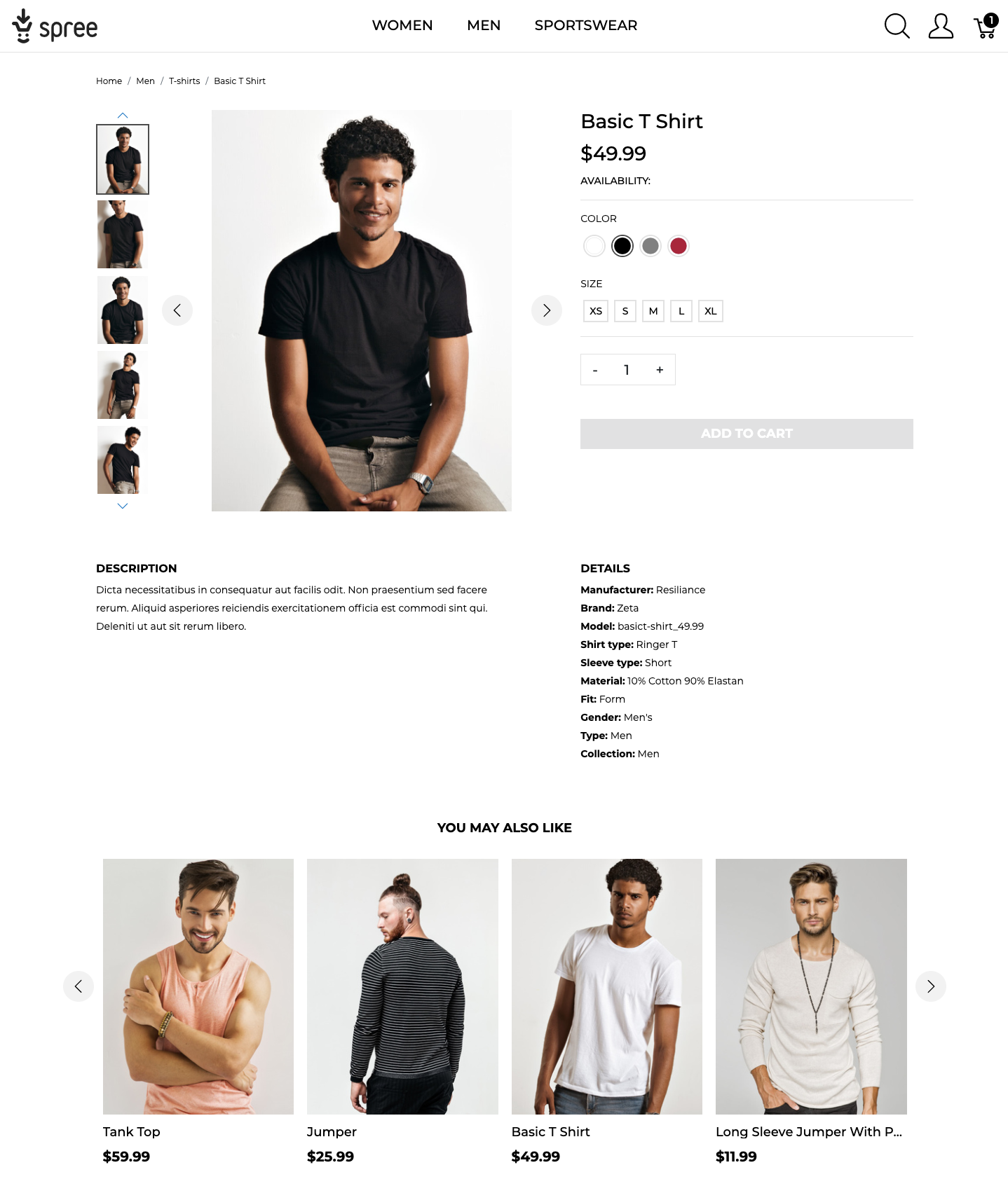 product detail page - Spree online store UX demo
